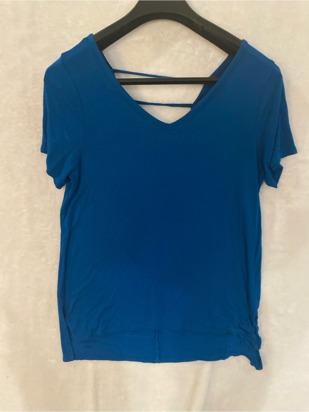 Papermoon V-Neck Short Sleeve Top in Royal Blue with Back Strap